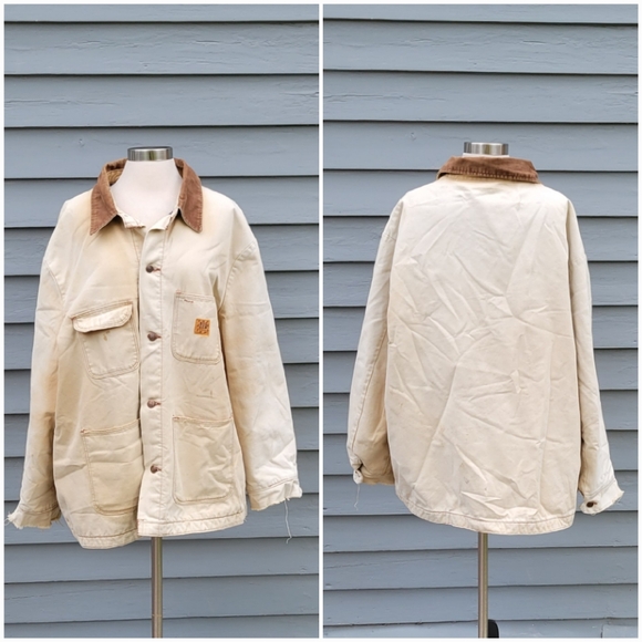 Vintage‎ 90s y2k Wrangler Blanket Lined Distressed Thrashed Tan Barn Chore Coat - Picture 3 of 9